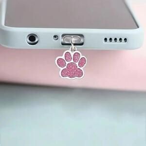 Cute Pink Paw Print Phone Dust Plug Charm for iPhone Android Type-C Accessory
